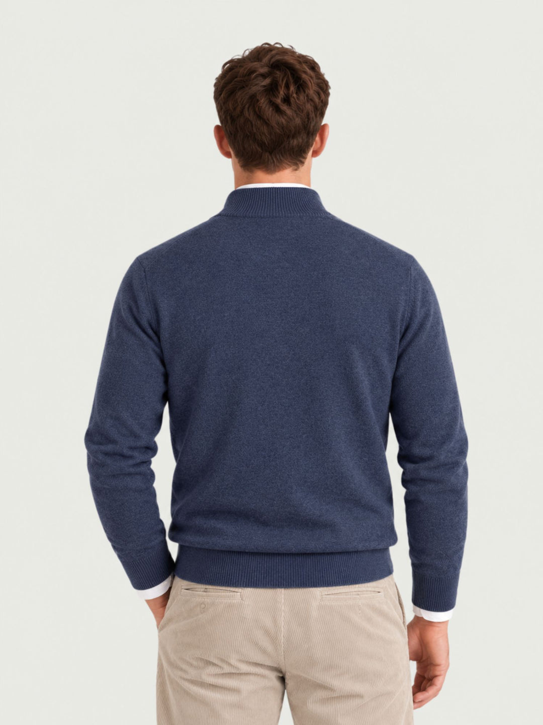 Maglia a lupetto con mezza zip e bottoni in lana e cashmere bluette 6204226 201 ANDREA MORANDO 