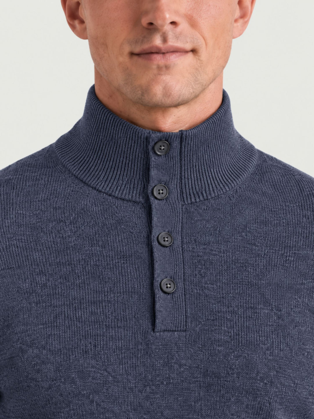 Maglia a lupetto con mezza zip e bottoni in lana e cashmere bluette 6204226 201 ANDREA MORANDO 