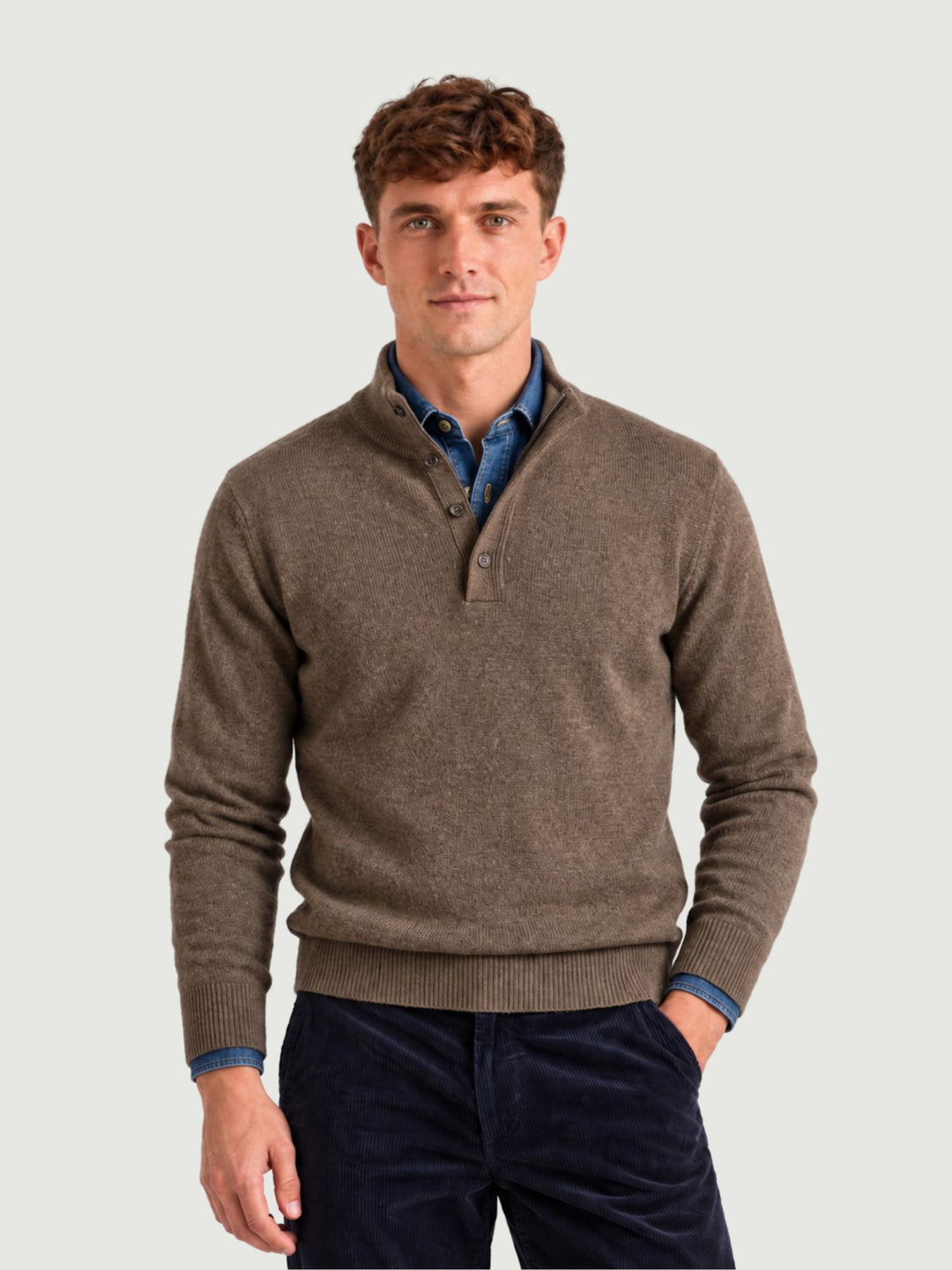 Maglia a lupetto con mezza zip e bottoni in lana e cashmere visone 6204226 614 ANDREA MORANDO 