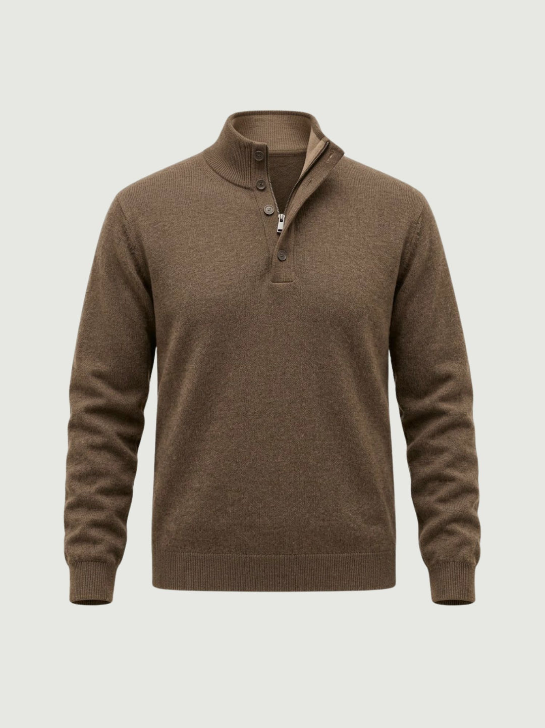 Maglia a lupetto con mezza zip e bottoni in lana e cashmere visone 6204226 614 ANDREA MORANDO 
