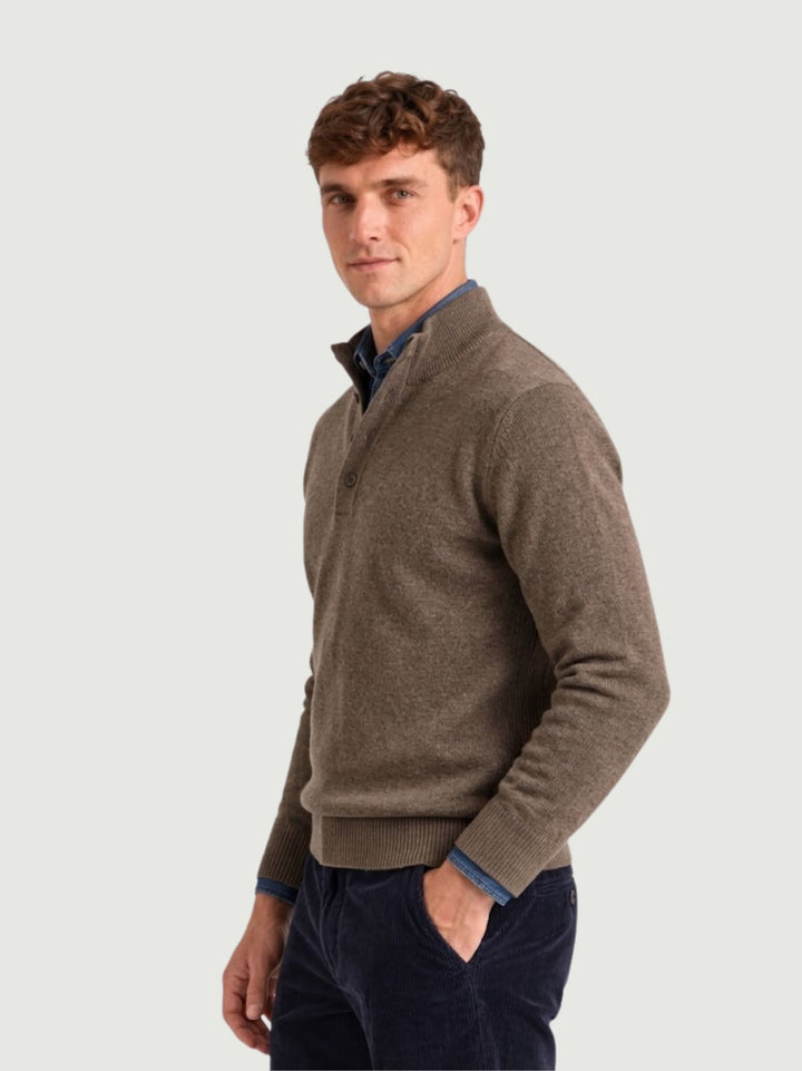 Maglia a lupetto con mezza zip e bottoni in lana e cashmere visone 6204226 614 ANDREA MORANDO 