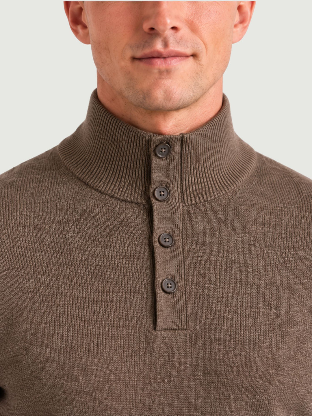 Maglia a lupetto con mezza zip e bottoni in lana e cashmere visone 6204226 614 ANDREA MORANDO 