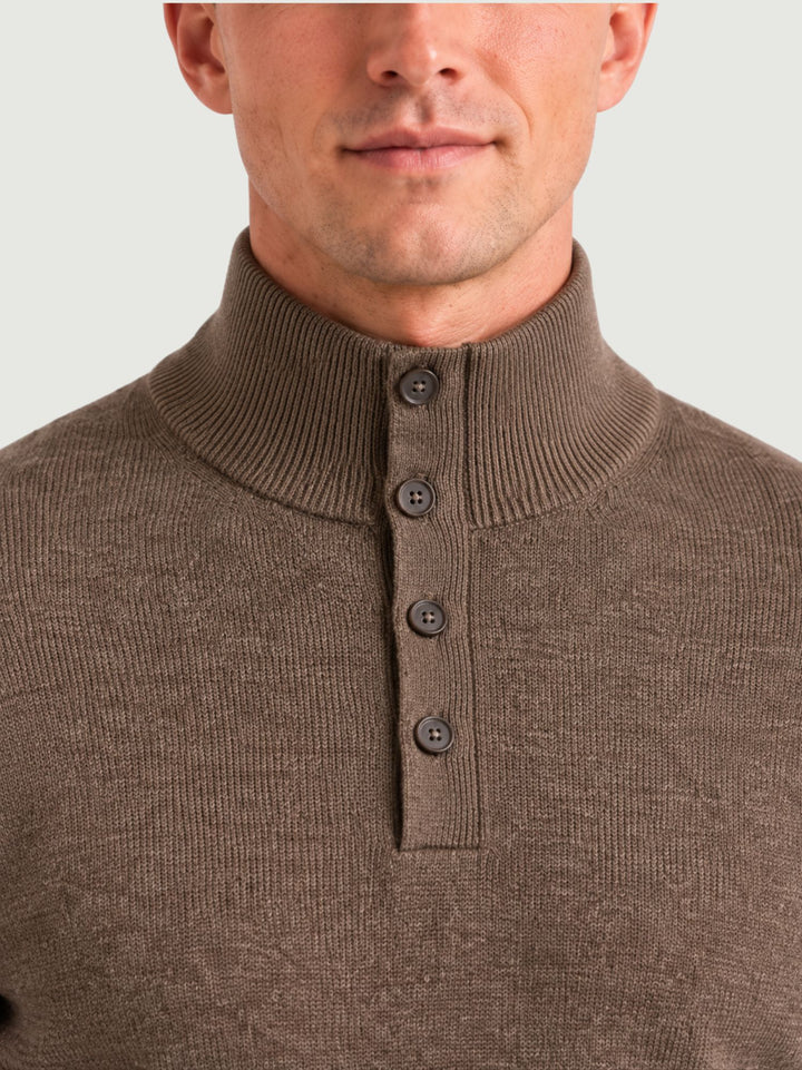 Maglia a lupetto con mezza zip e bottoni in lana e cashmere visone 6204226 614 ANDREA MORANDO 