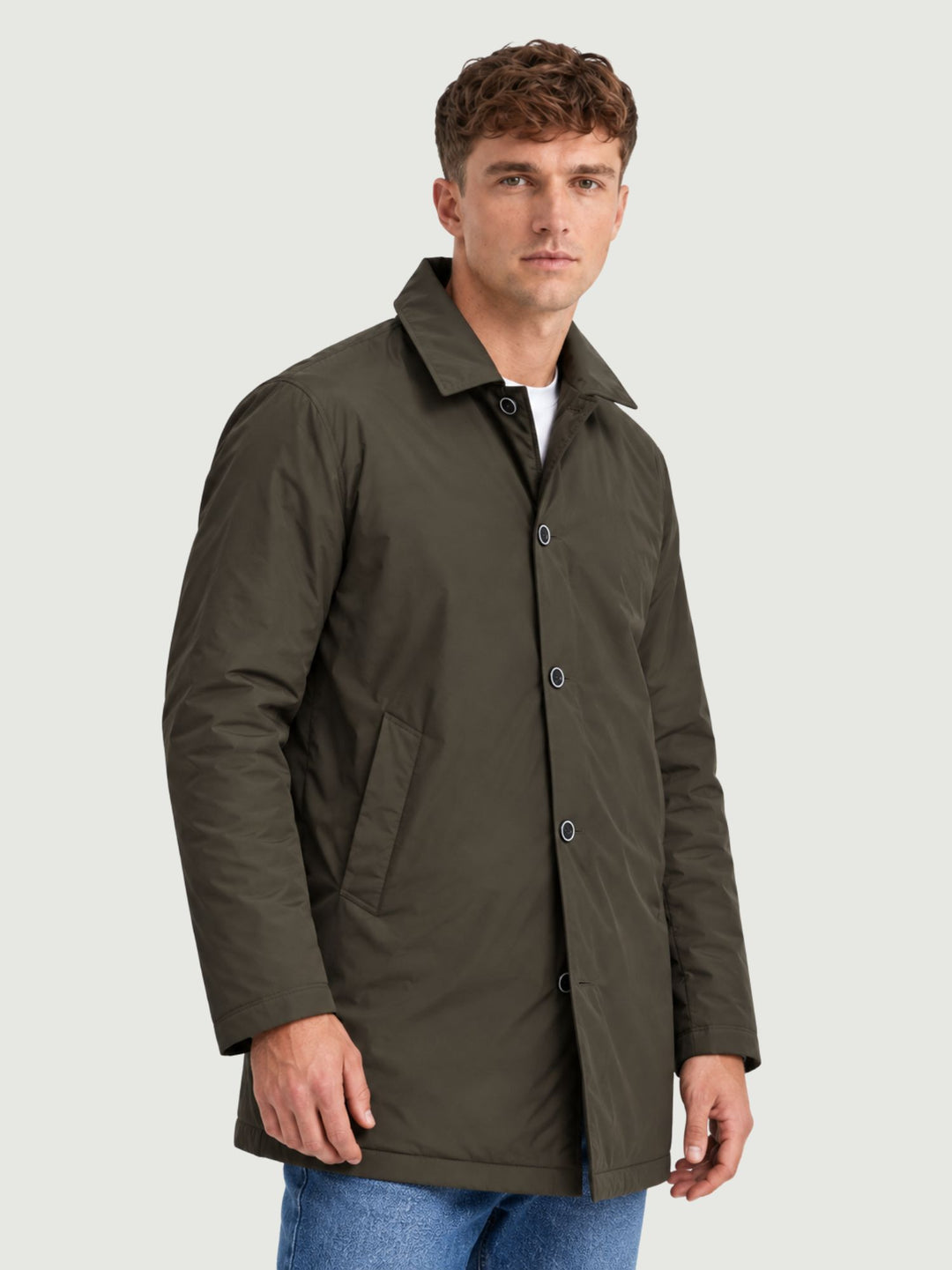 Spolverino foderato con colletto verde militare 7200726 393 ANDREA MORANDO 