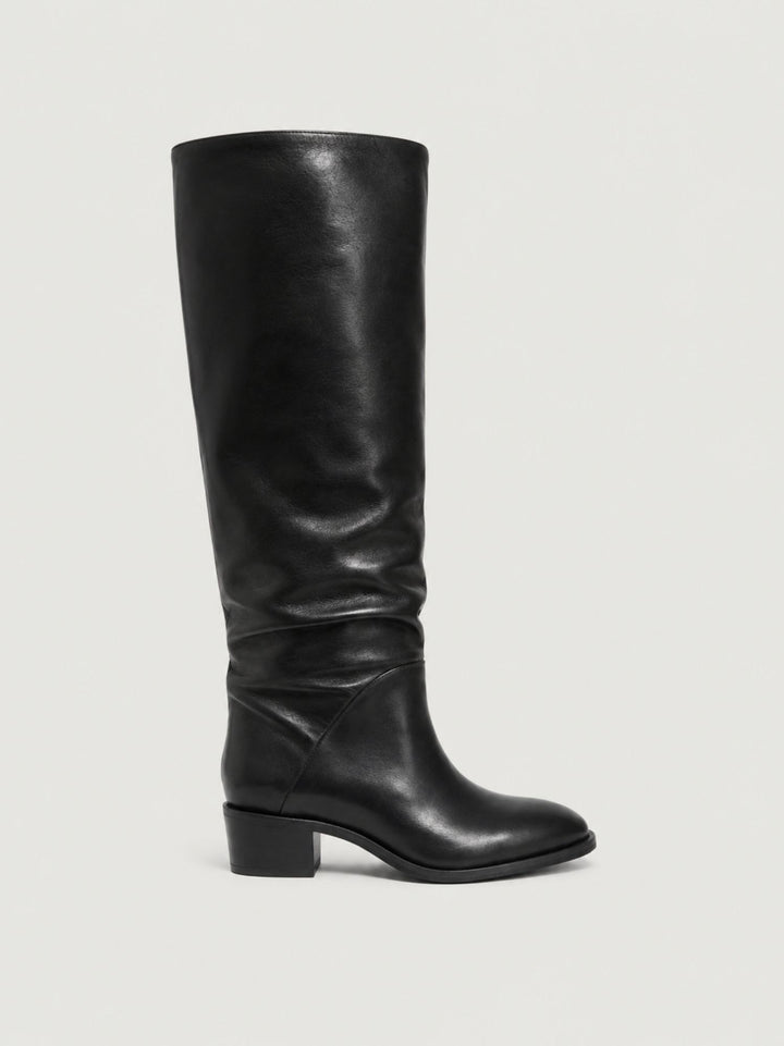 Stivale in pelle nero con arricciature S2882 NERO ANDREA MORANDO 