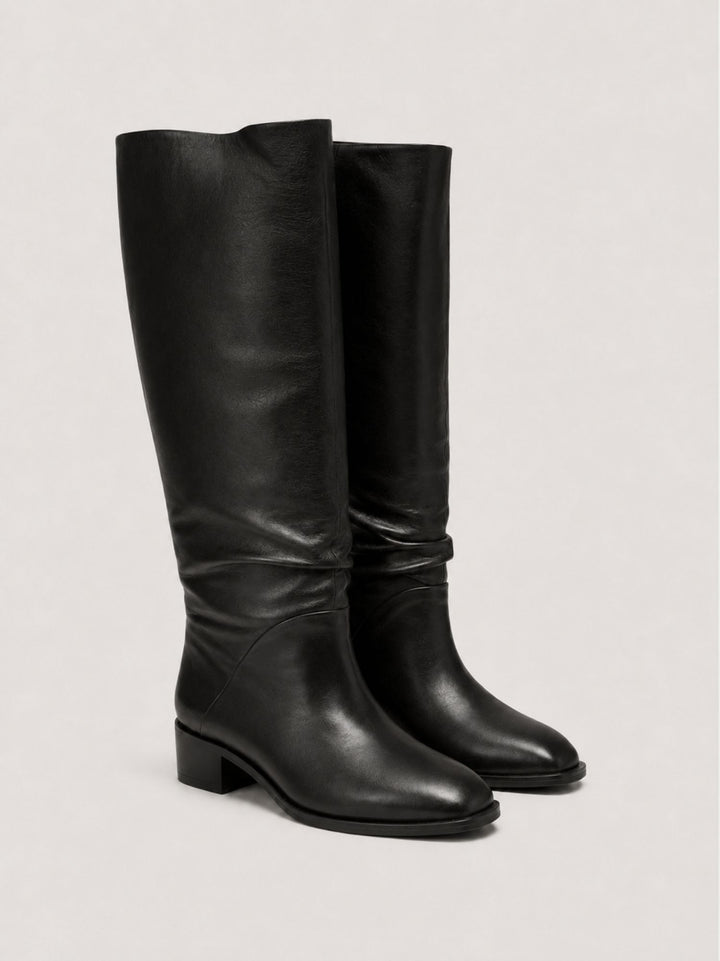 Stivale in pelle nero con arricciature S2882 NERO ANDREA MORANDO 