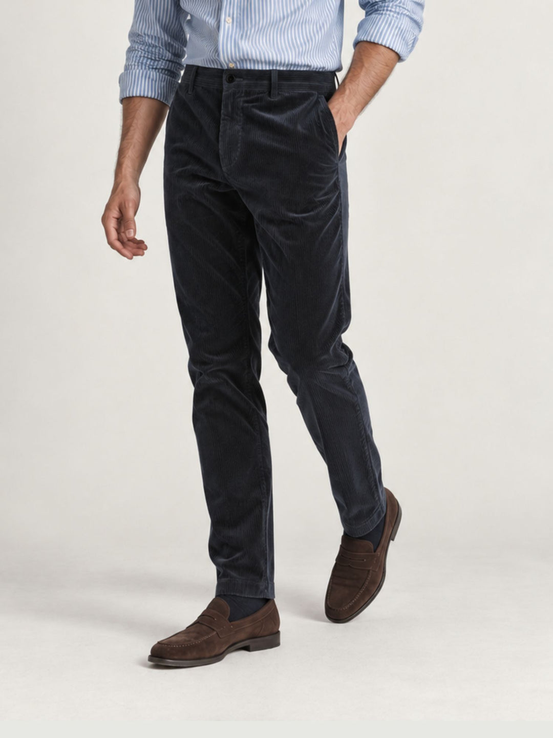 Pantalone a coste effetto velluto navy T502STR 882 NOLAB 