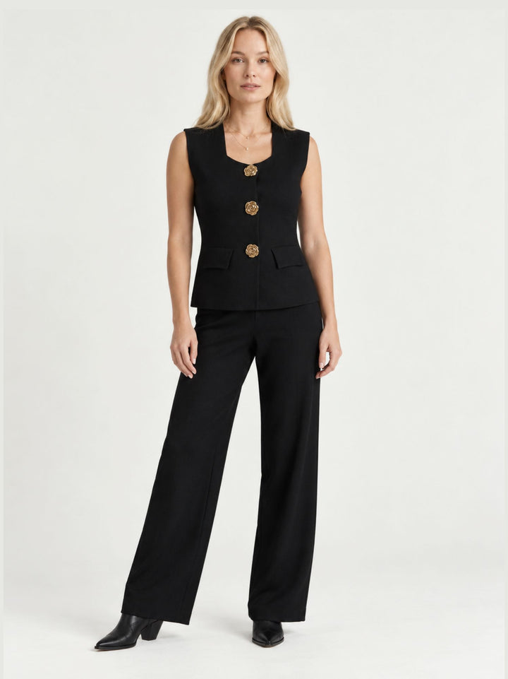 Completo in maglia tricot nero con bottoni dorati 9714 NERO ANDREA MORANDO 