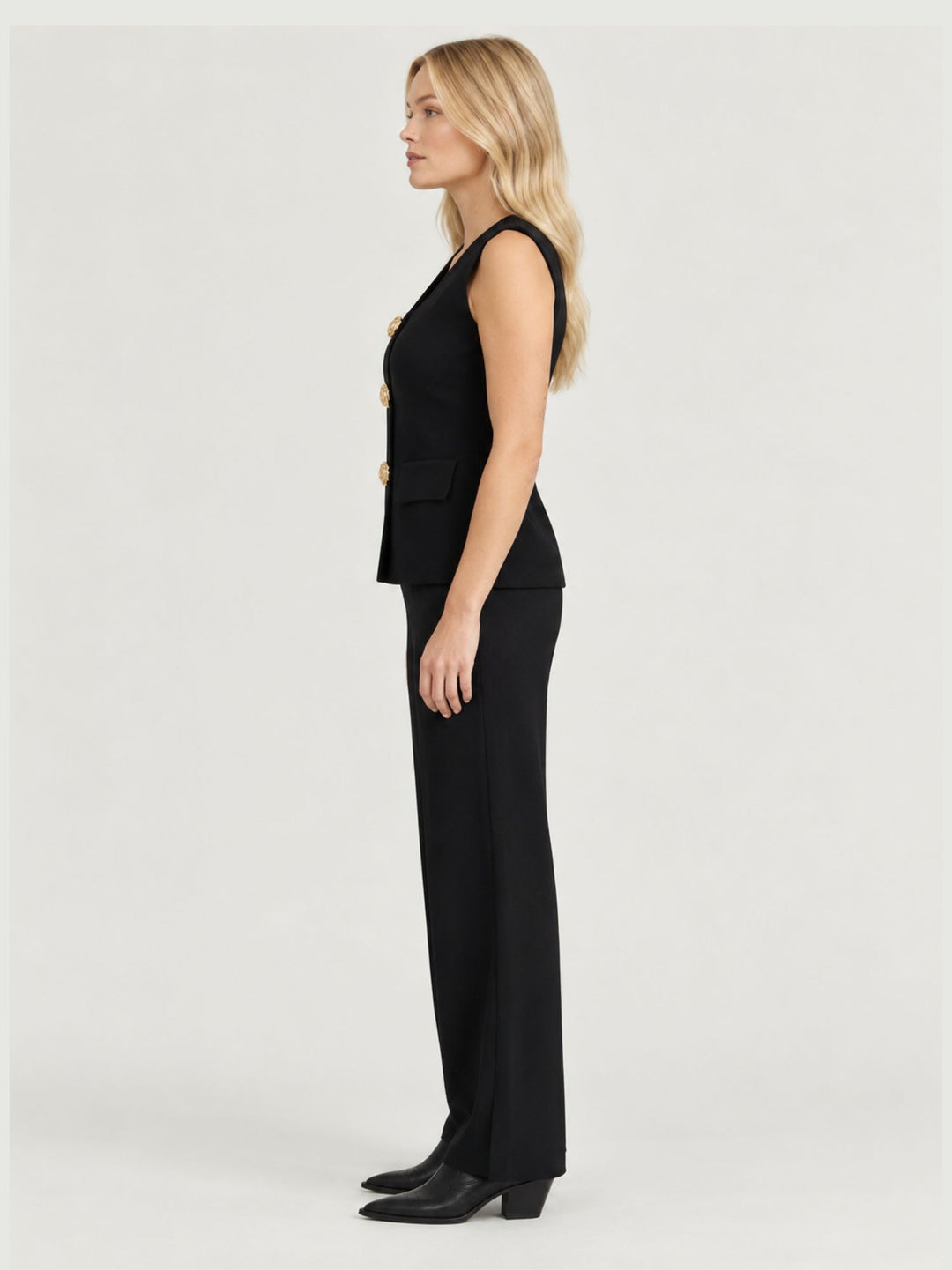 Completo in maglia tricot nero con bottoni dorati 9714 NERO ANDREA MORANDO 
