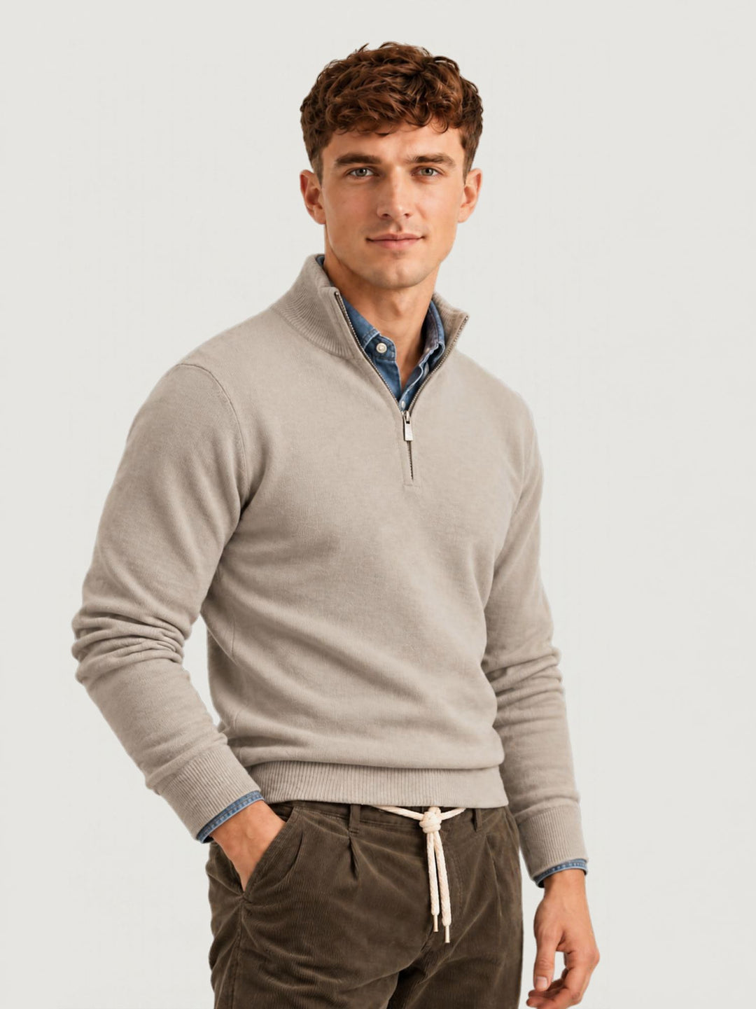 Maglia in lana e cashmere con colletto a zip blu RW09 023 PRICOH'S 