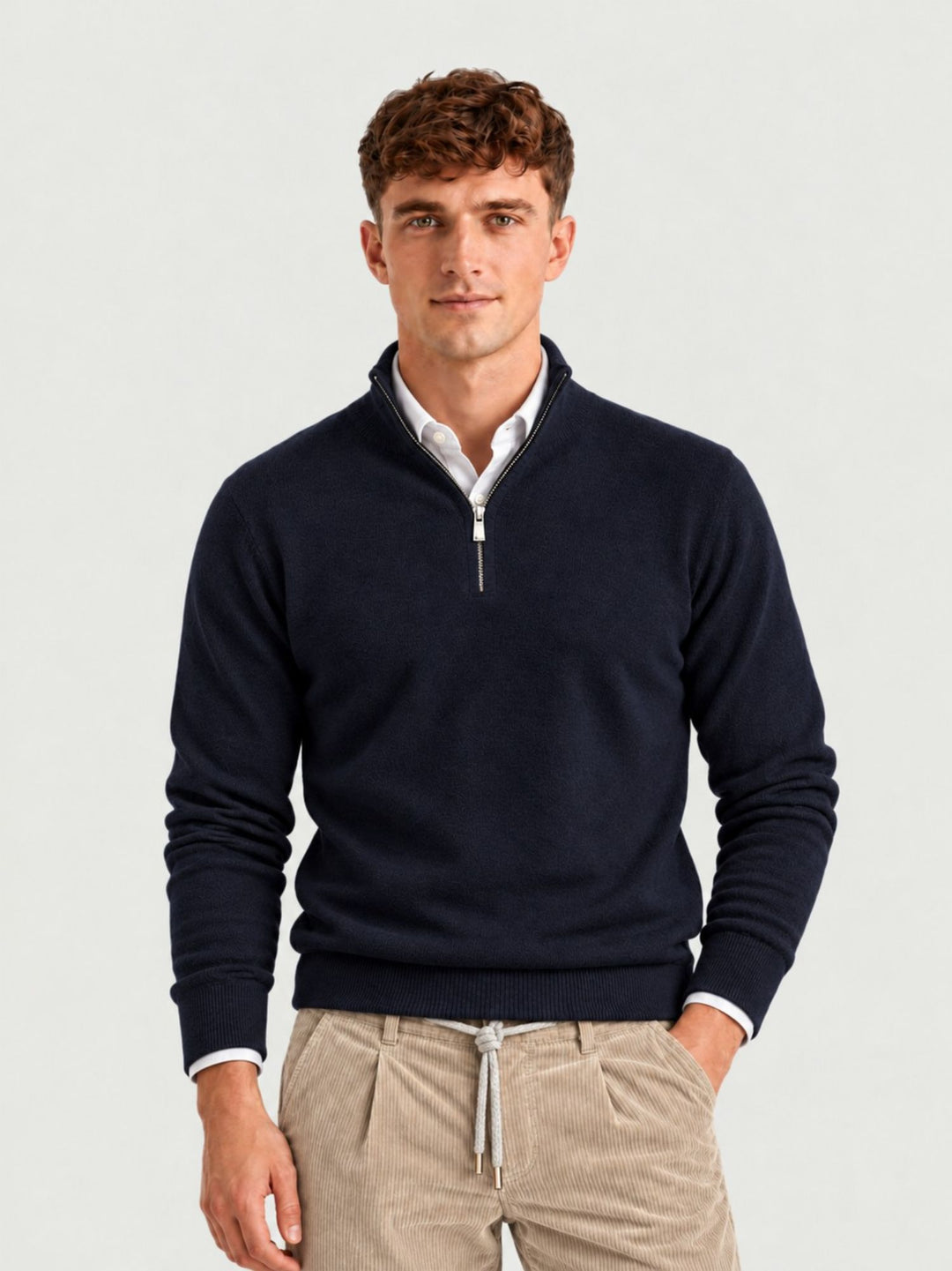 Maglia in lana e cashmere con colletto a zip blu RW09 071 PRICOH'S 