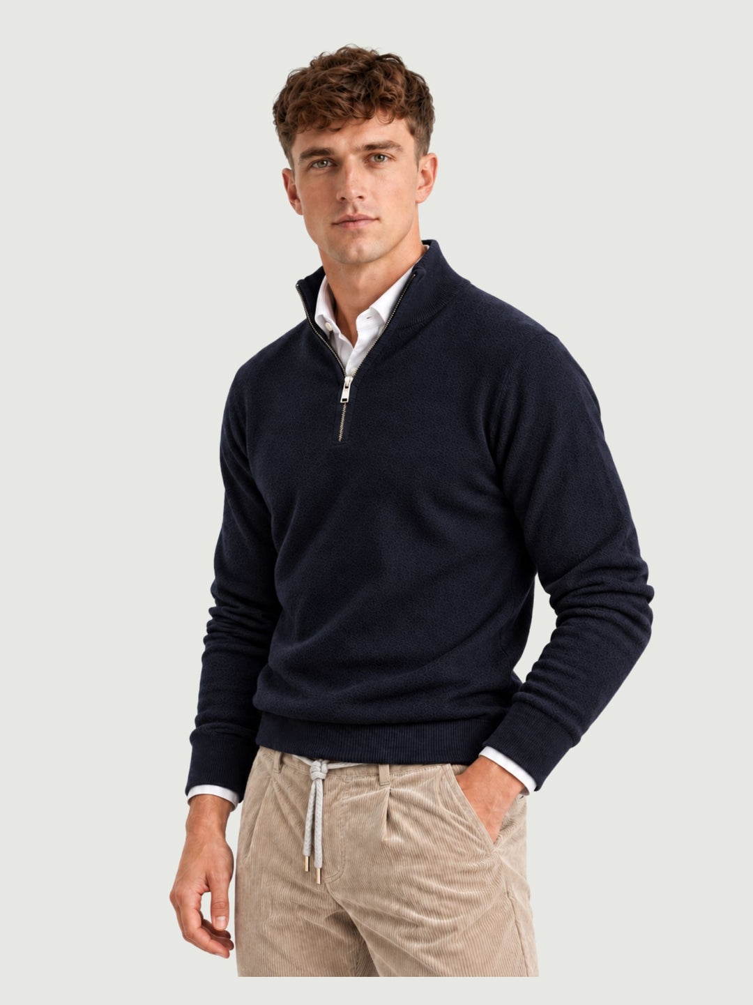 Maglia in lana e cashmere con colletto a zip blu RW09 071 PRICOH'S 