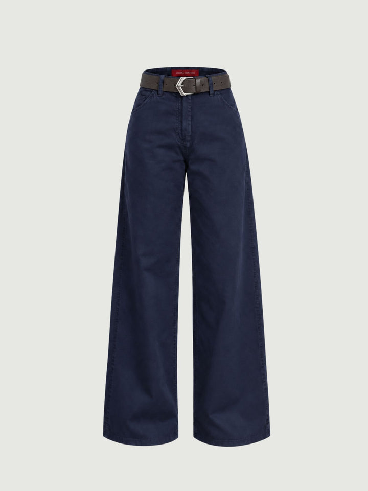 Pantalone a palazzo in cotone blu scuro 5546 BLU ANDREA MORANDO 