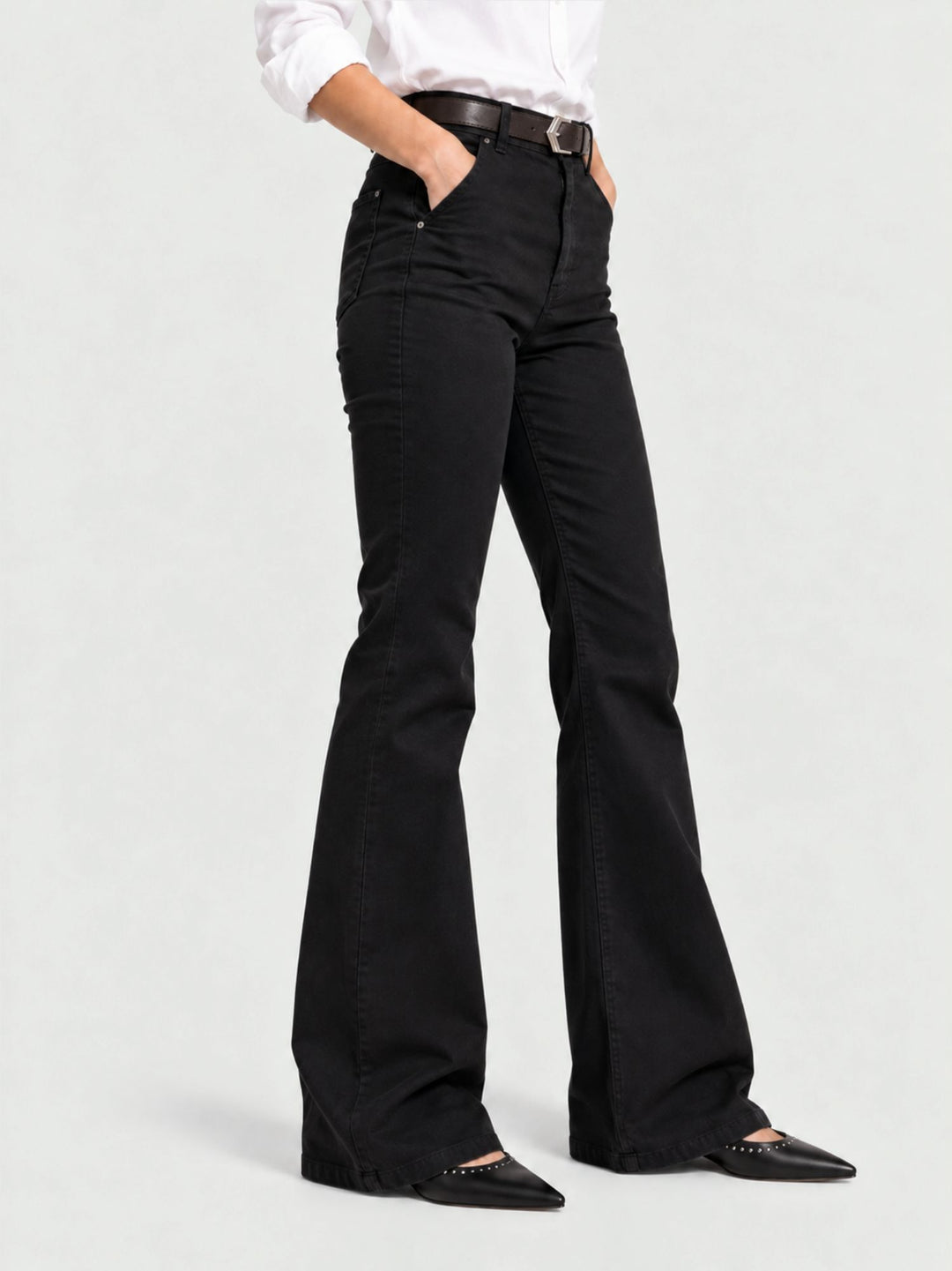 Pantalone a zampa con cintura in cotone nero 5683 NERO ANDREA MORANDO 