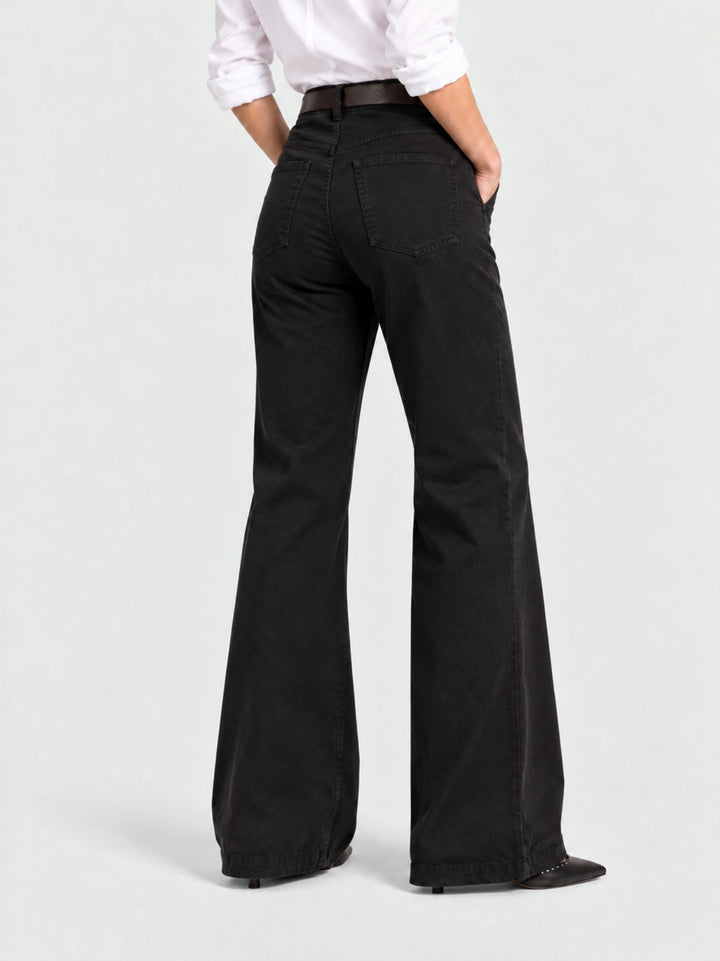 Pantalone a zampa con cintura in cotone nero 5683 NERO ANDREA MORANDO 