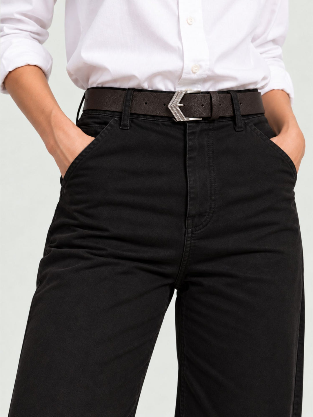 Pantalone a zampa con cintura in cotone nero 5683 NERO ANDREA MORANDO 