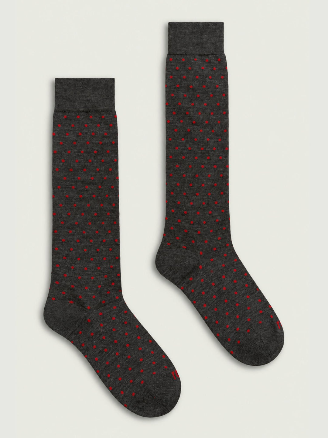 Calze lunghe in lana vergine antracite a pois rossi 63458G V0019 RED 