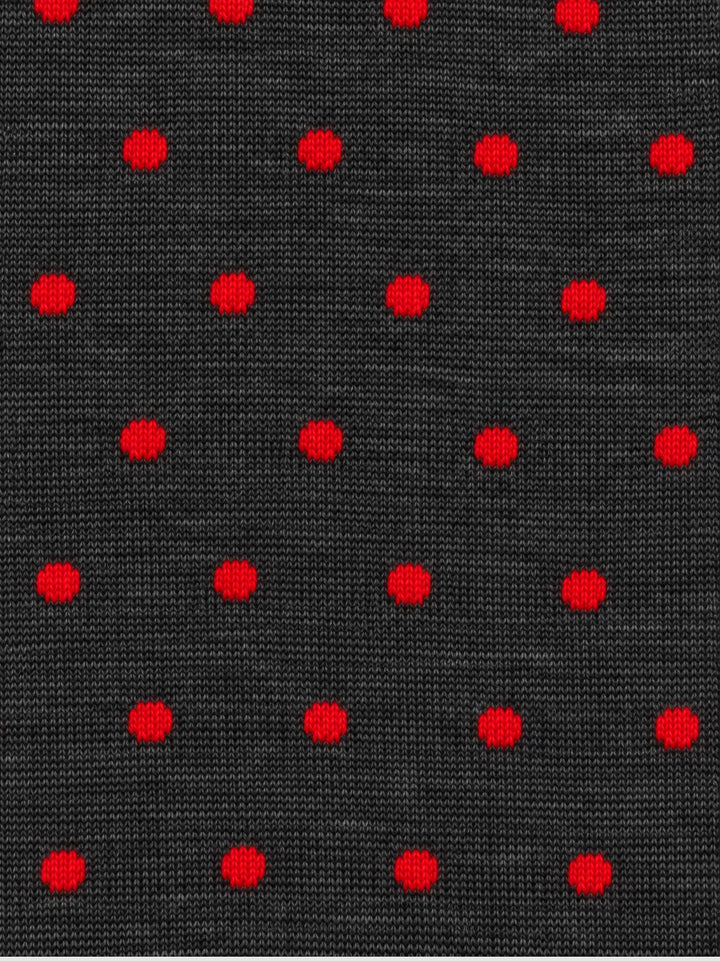 Calze lunghe in lana vergine antracite a pois rossi 63458G V0019 RED 