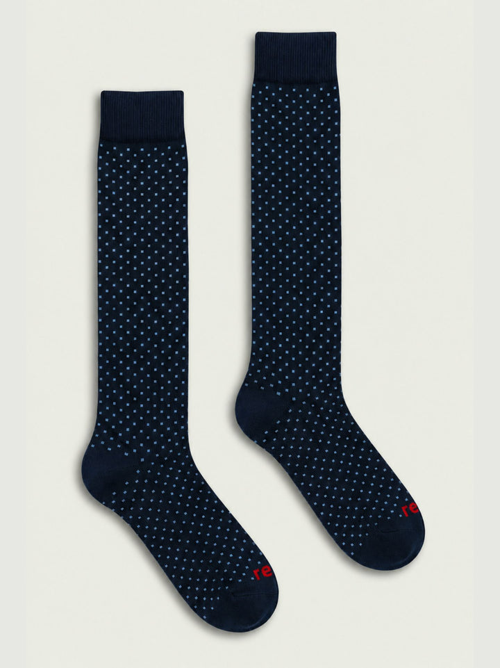 Calze lunghe in cashmere navy a micropois azzurri 64482G V0011 RED 