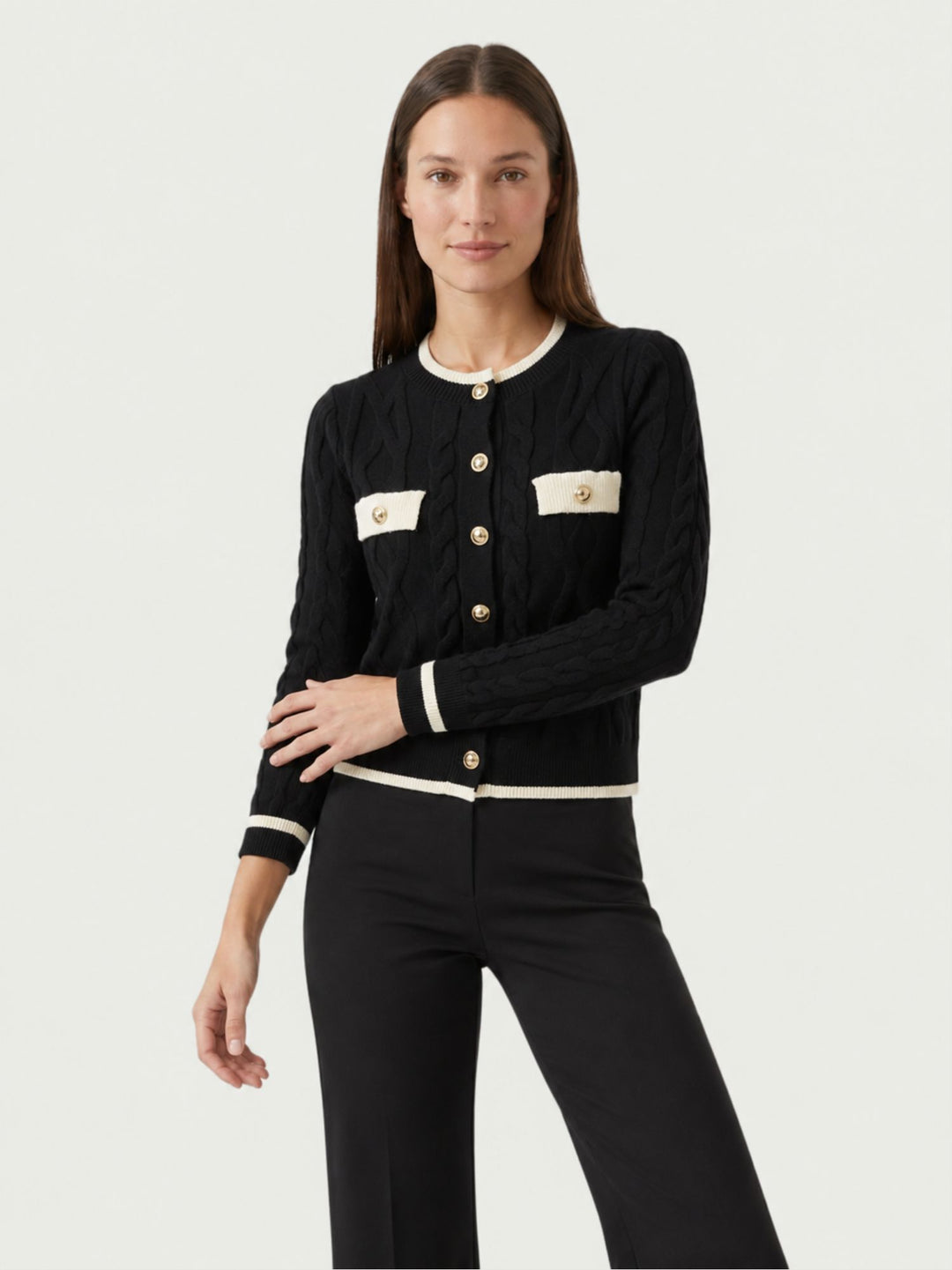Cardigan in maglia nero e bianco con bottoni dorati CN2756 NERO S&M GROUP 