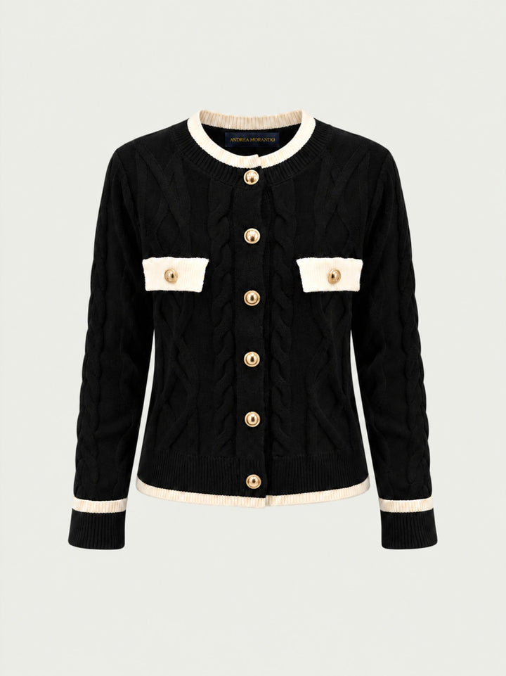 Cardigan in maglia nero e bianco con bottoni dorati CN2756 NERO S&M GROUP 