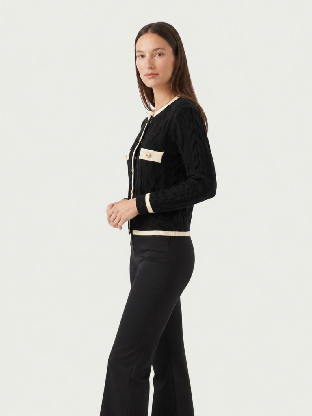 Cardigan in maglia nero e bianco con bottoni dorati CN2756 NERO S&M GROUP 