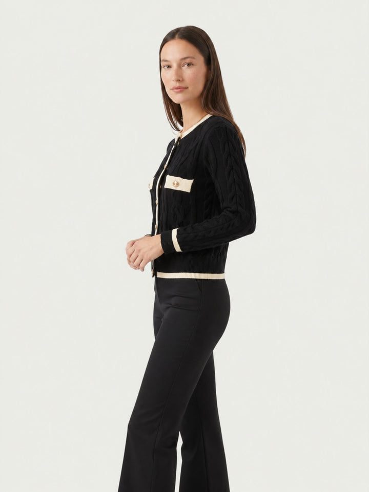 Cardigan in maglia nero e bianco con bottoni dorati CN2756 NERO S&M GROUP 