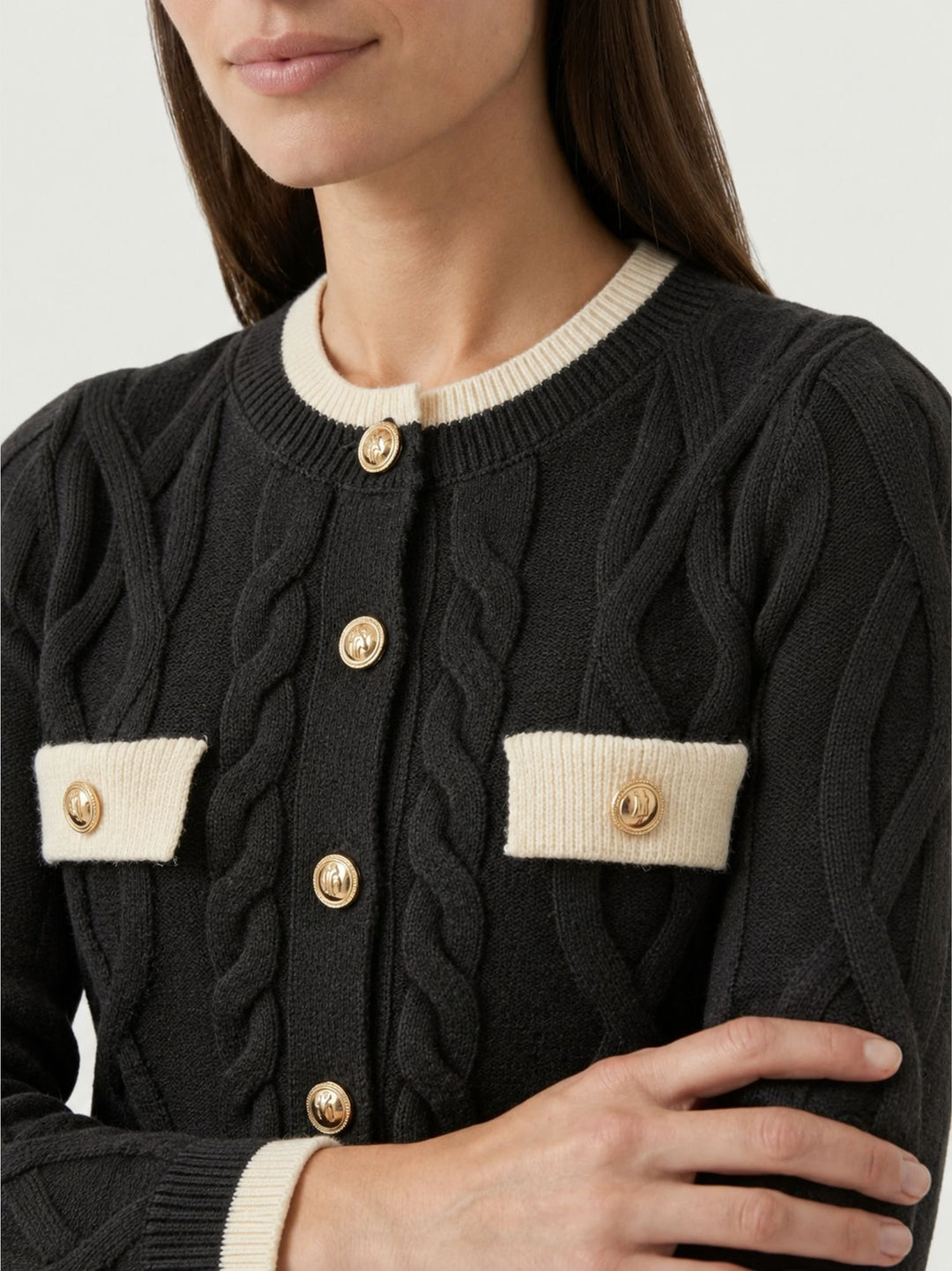 Cardigan in maglia nero e bianco con bottoni dorati CN2756 NERO S&M GROUP 