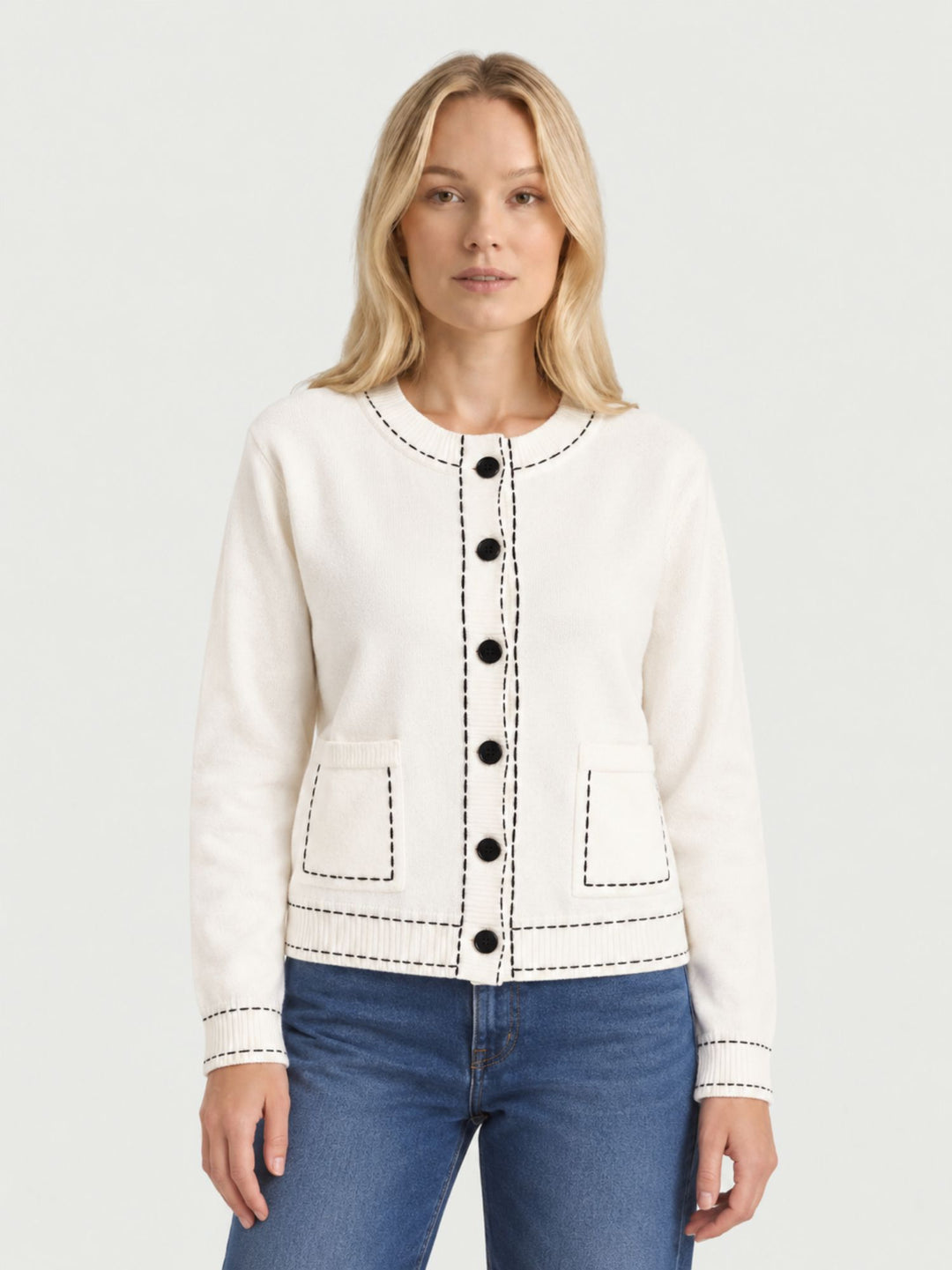 Cardigan girocollo con profili a contrasto e tasche applicate CN2763 LATTE S&M GROUP 