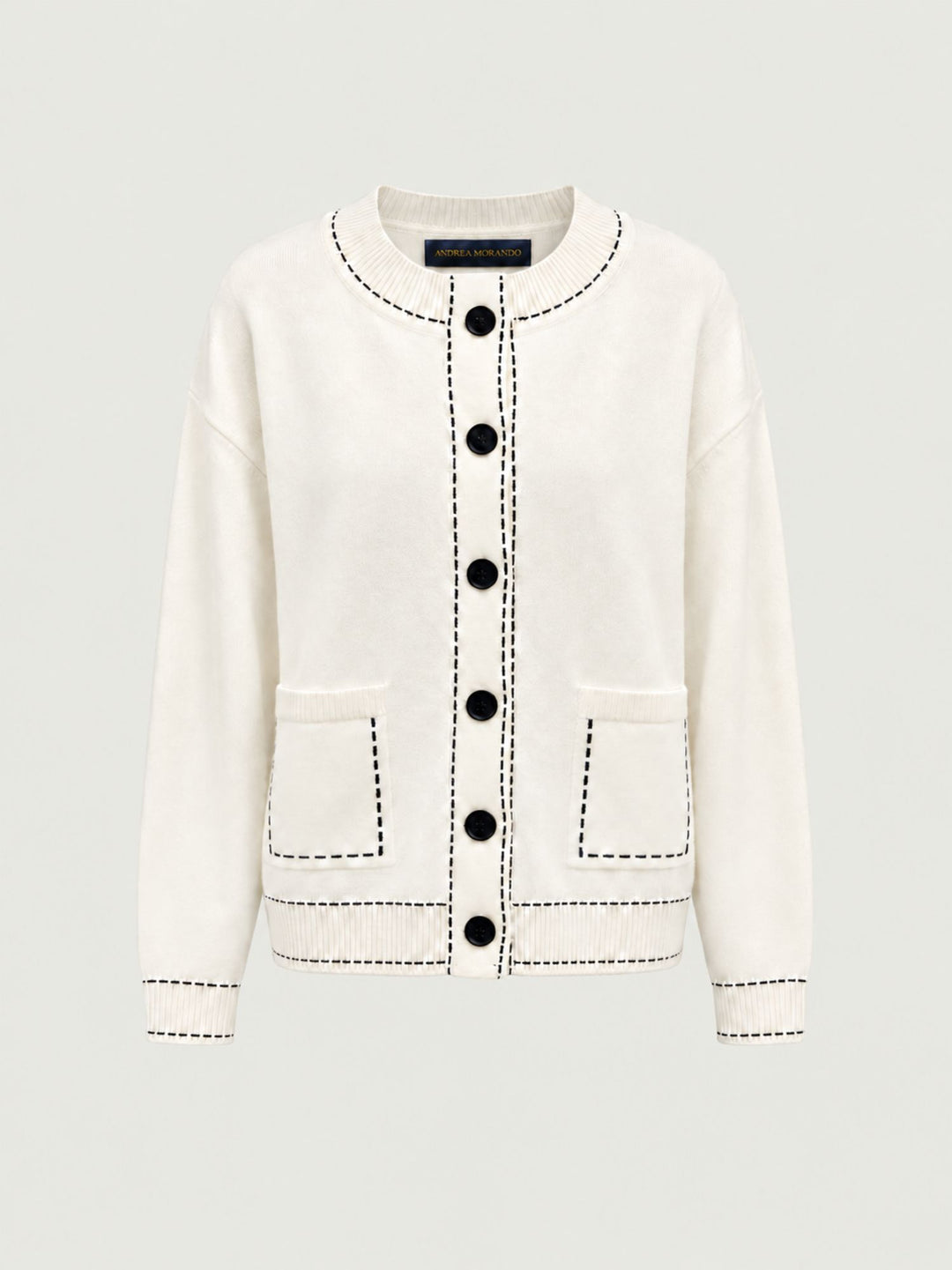 Cardigan girocollo con profili a contrasto e tasche applicate CN2763 LATTE S&M GROUP 