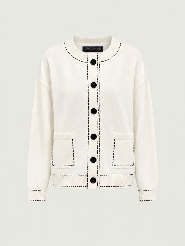 Cardigan girocollo con profili a contrasto e tasche applicate CN2763 LATTE S&M GROUP 