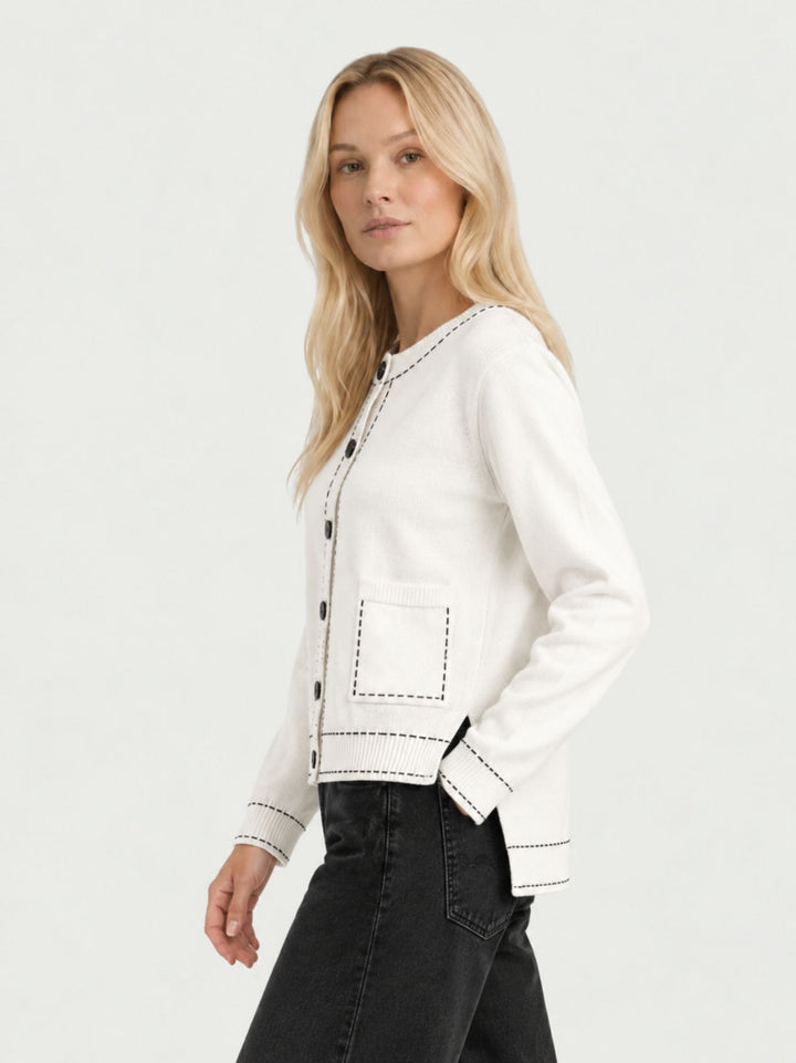 Cardigan girocollo con profili a contrasto e tasche applicate CN2763 LATTE S&M GROUP 