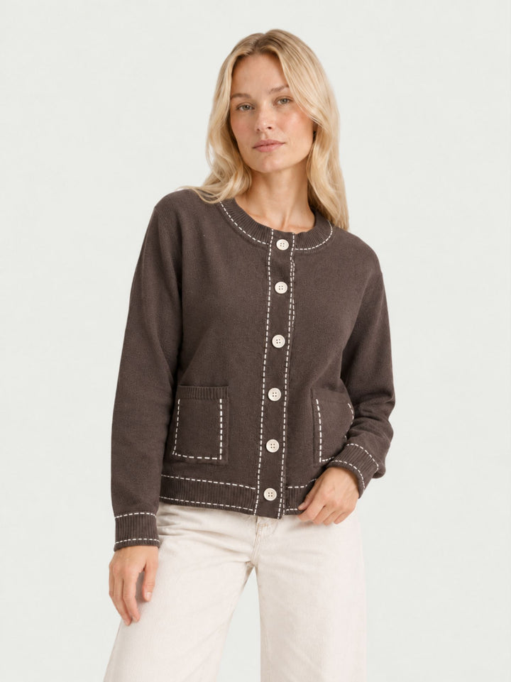 Cardigan in maglia marrone con impunture a contrasto CN2763 MORO S&M GROUP 