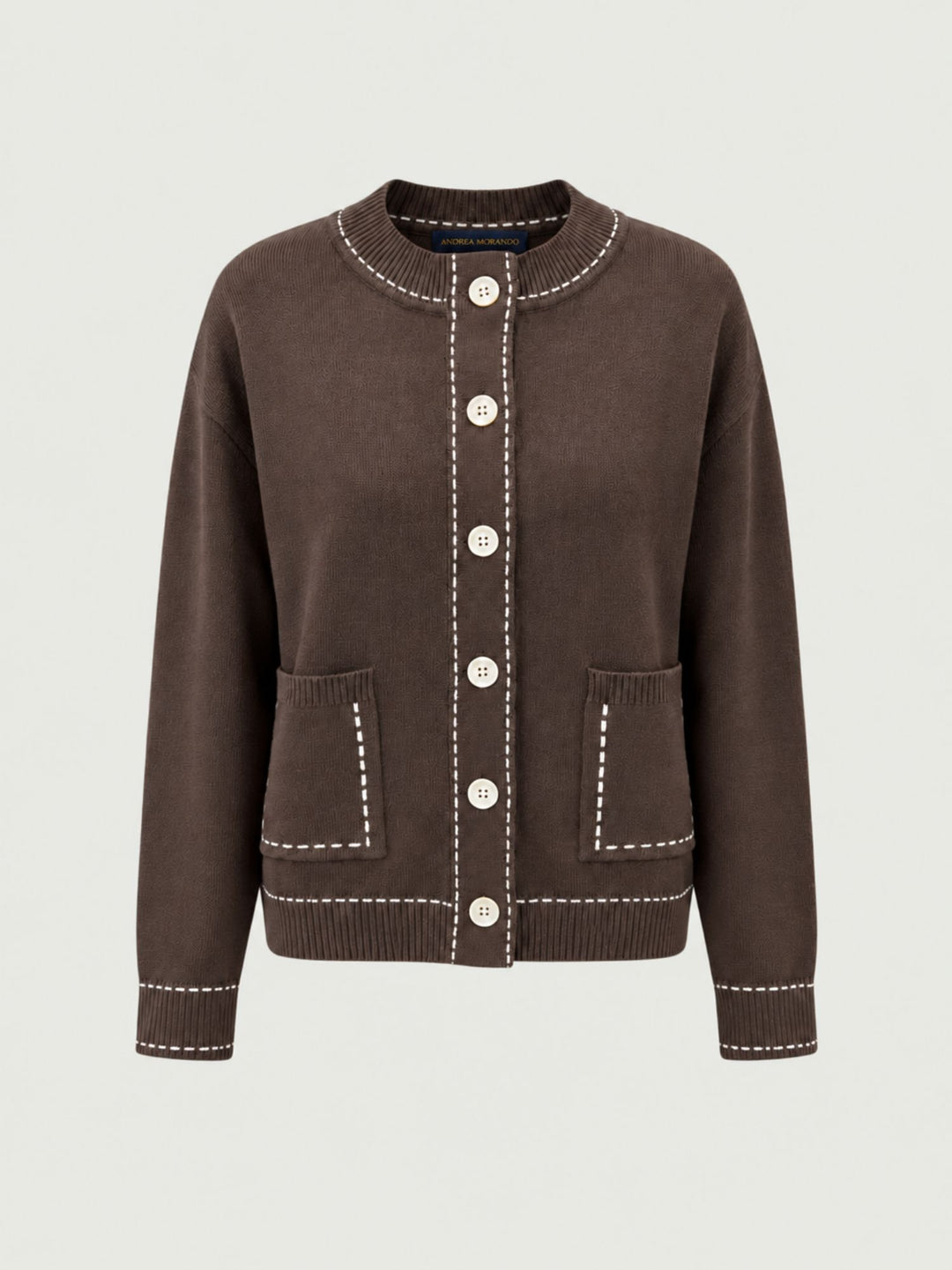Cardigan in maglia marrone con impunture a contrasto CN2763 MORO S&M GROUP 
