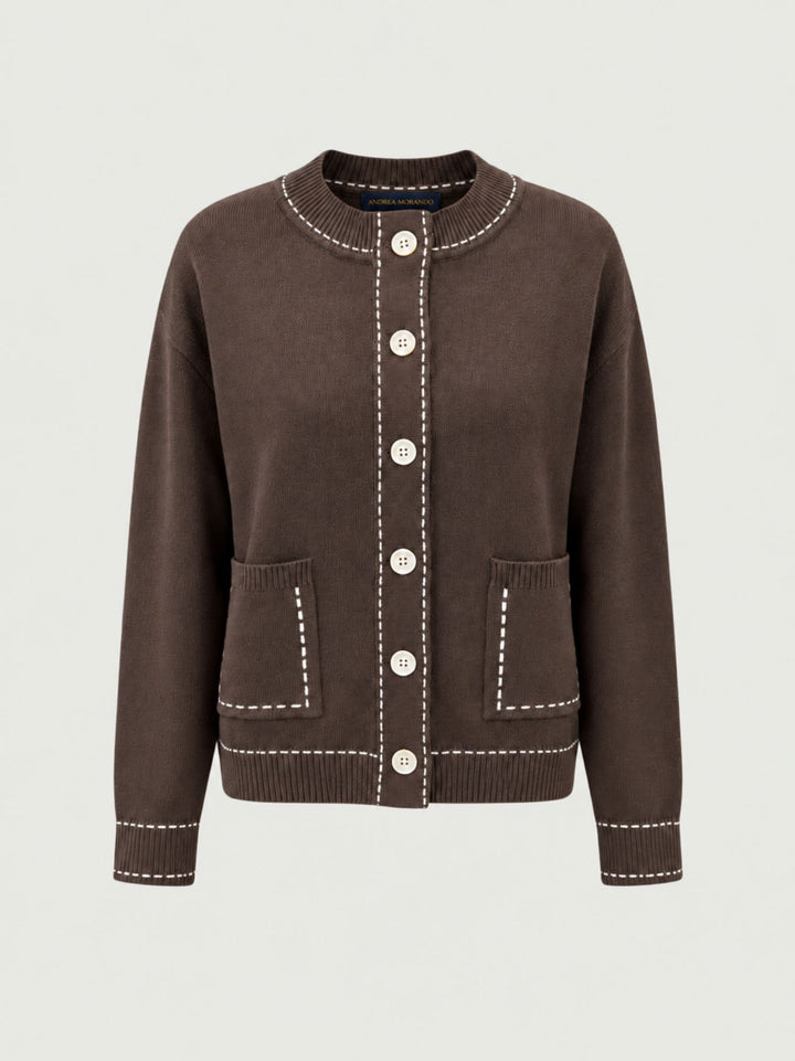 Cardigan in maglia marrone con impunture a contrasto CN2763 MORO S&M GROUP 