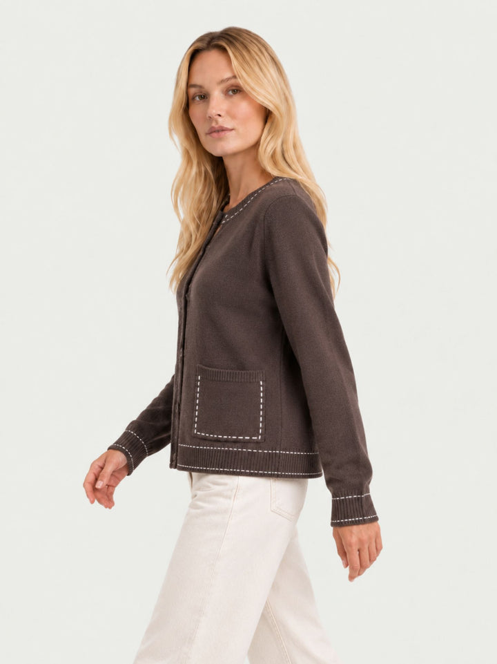 Cardigan in maglia marrone con impunture a contrasto CN2763 MORO S&M GROUP 