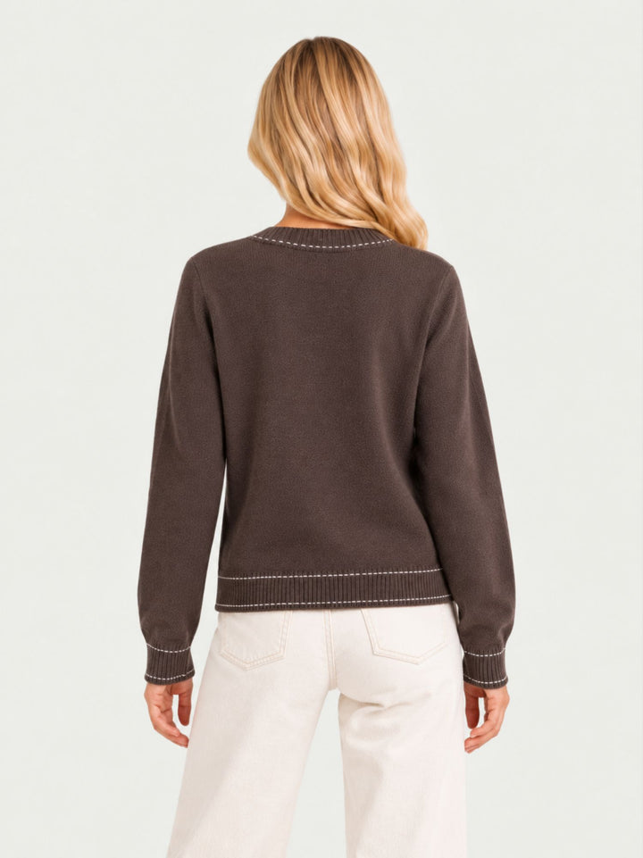 Cardigan in maglia marrone con impunture a contrasto CN2763 MORO S&M GROUP 