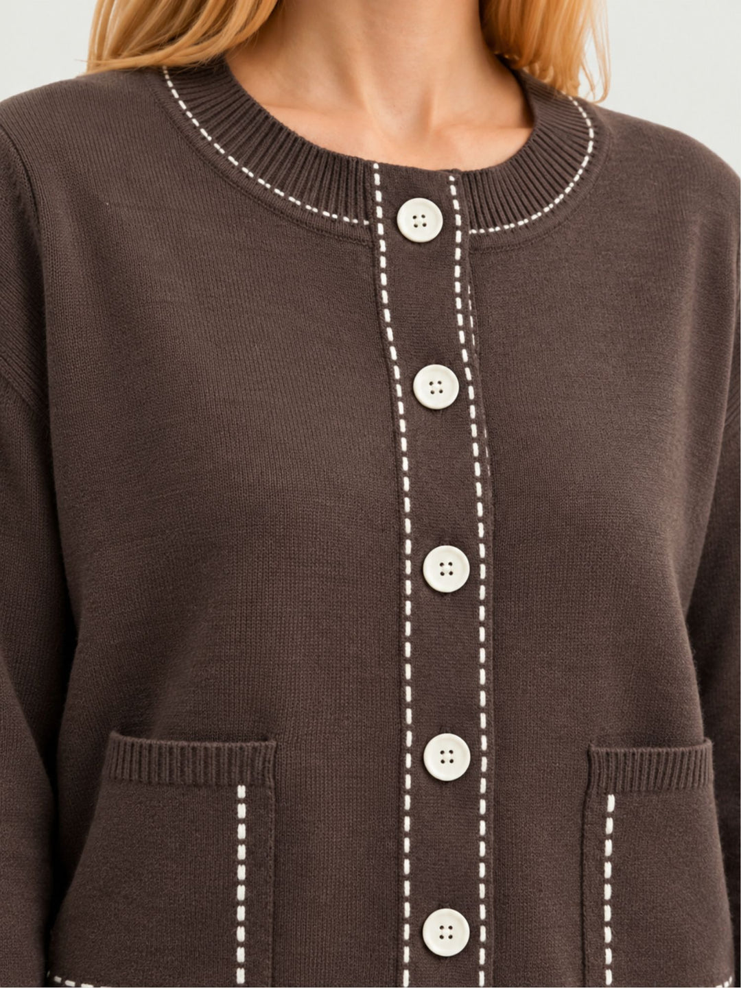 Cardigan in maglia marrone con impunture a contrasto CN2763 MORO S&M GROUP 