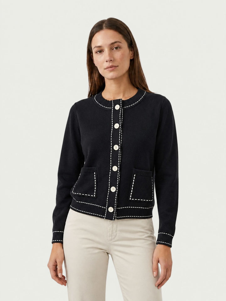 Cardigan in maglia navy con impunture a contrasto CN2763 NERO S&M GROUP 