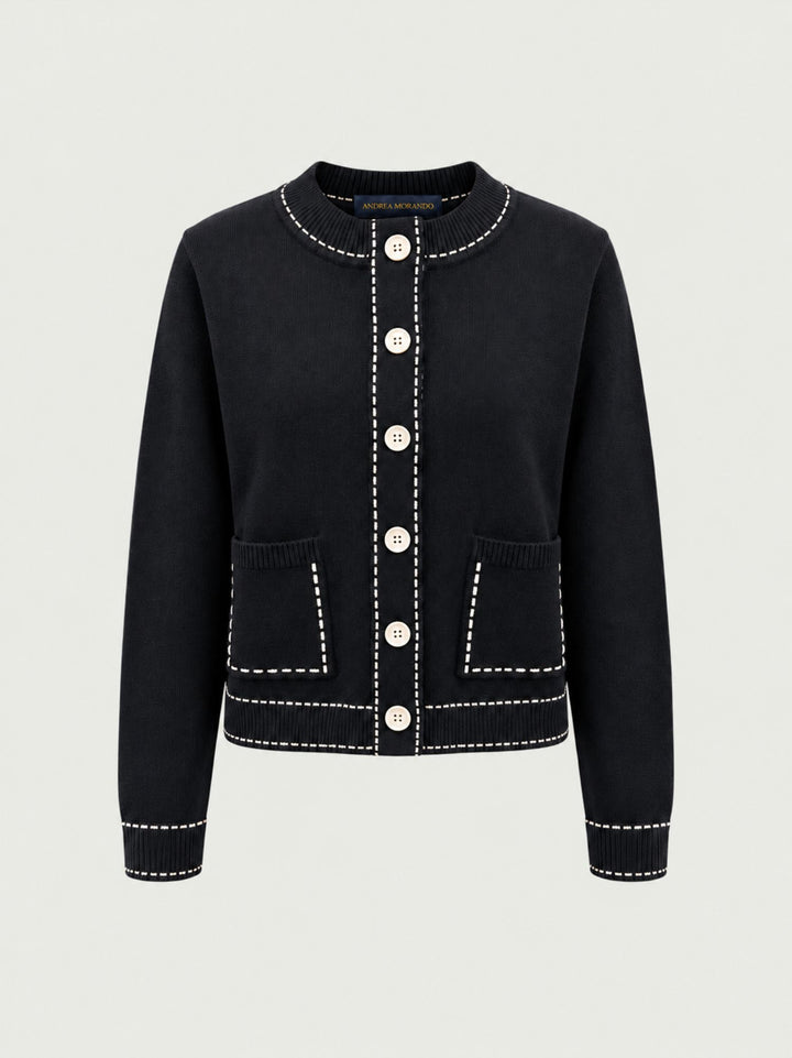 Cardigan in maglia navy con impunture a contrasto CN2763 NERO S&M GROUP 