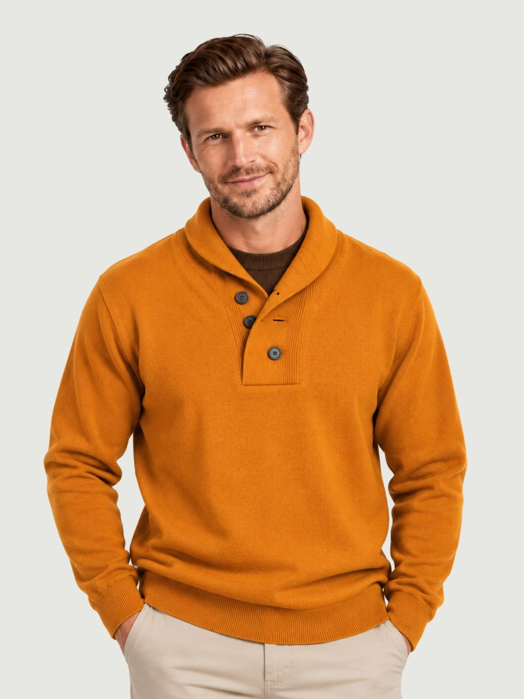 Maglia con scollo sciallato in lana e cashmere arancio 87054 ARANCIONE ANDREA MORANDO 