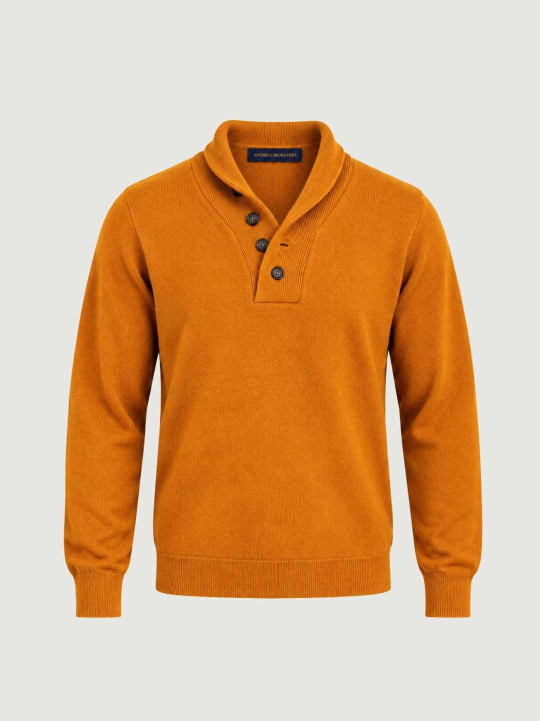 Maglia con scollo sciallato in lana e cashmere arancio 87054 ARANCIONE ANDREA MORANDO 