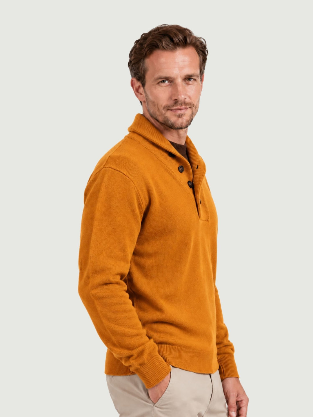 Maglia con scollo sciallato in lana e cashmere arancio 87054 ARANCIONE ANDREA MORANDO 