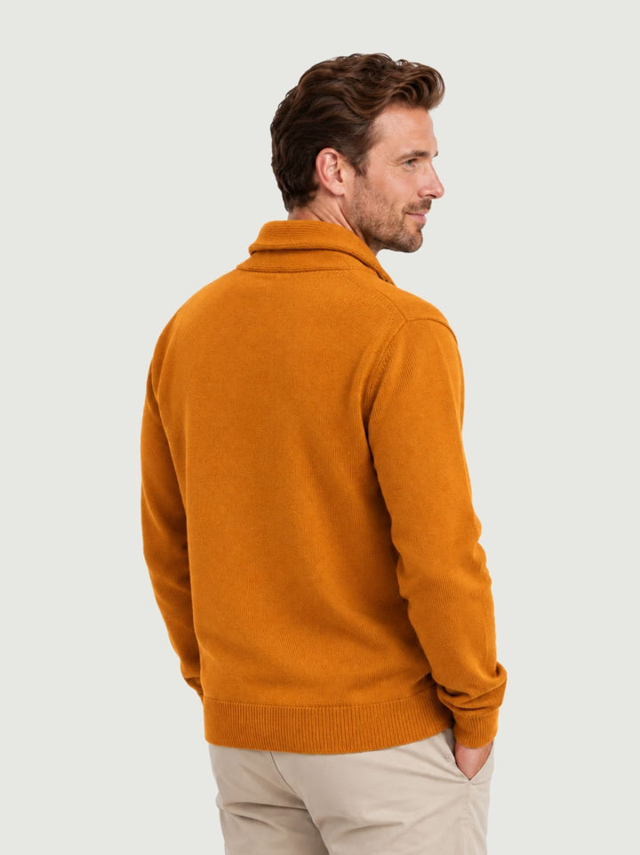 Maglia con scollo sciallato in lana e cashmere arancio 87054 ARANCIONE ANDREA MORANDO 