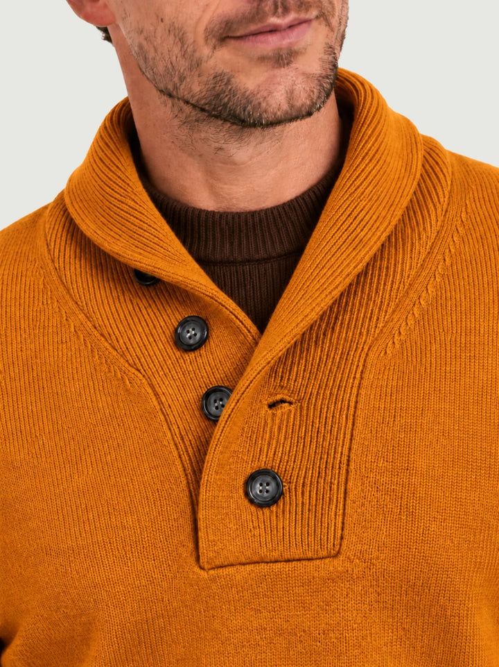 Maglia con scollo sciallato in lana e cashmere arancio 87054 ARANCIONE ANDREA MORANDO 