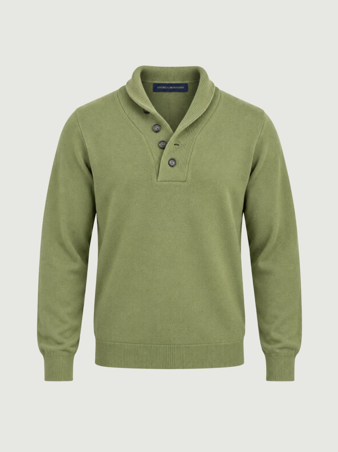 Maglia con scollo sciallato in lana e cashmere salvia 87054 VERDE ANDREA MORANDO 