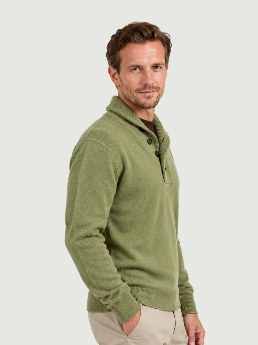 Maglia con scollo sciallato in lana e cashmere salvia 87054 VERDE ANDREA MORANDO 