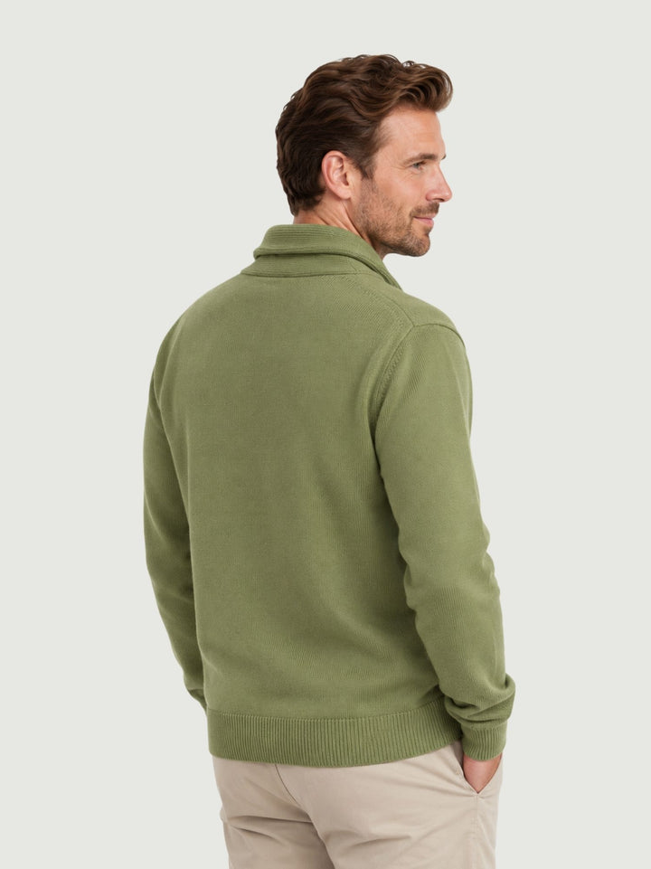 Maglia con scollo sciallato in lana e cashmere salvia 87054 VERDE ANDREA MORANDO 