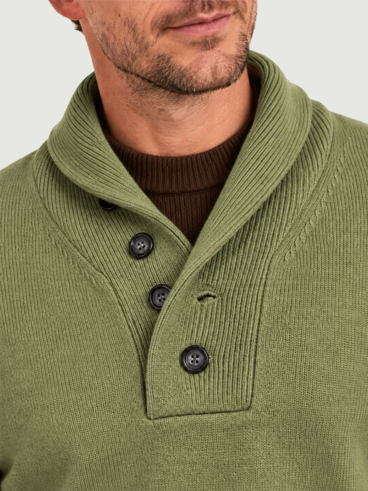Maglia con scollo sciallato in lana e cashmere salvia 87054 VERDE ANDREA MORANDO 