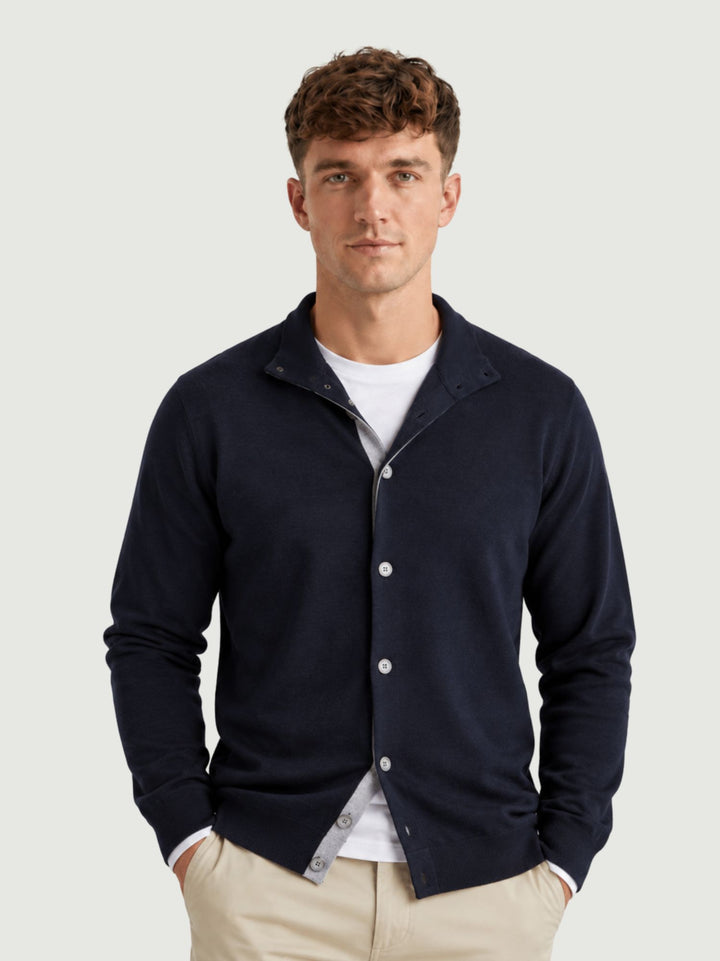Maglia con bottoni in lana e cashmere navy e grigia 87058 BLU ANDREA MORANDO 